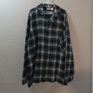 L.L. Bean Men’s XXL Tall Flannel Shirt Green Blue Plaid 100% Cotton Button Front